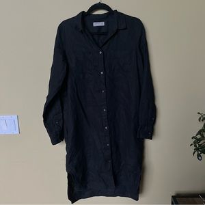 Black Linen Midi Shirt Dress